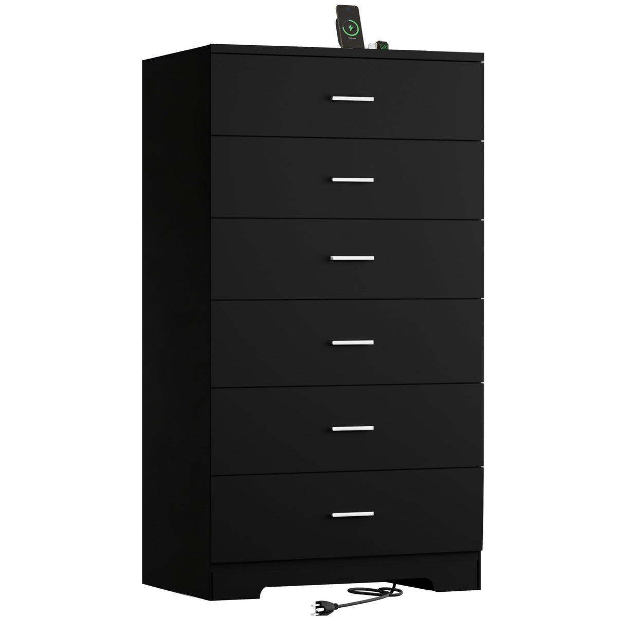 Black 6 Drawer Wood Dresser with Power Outlets C386