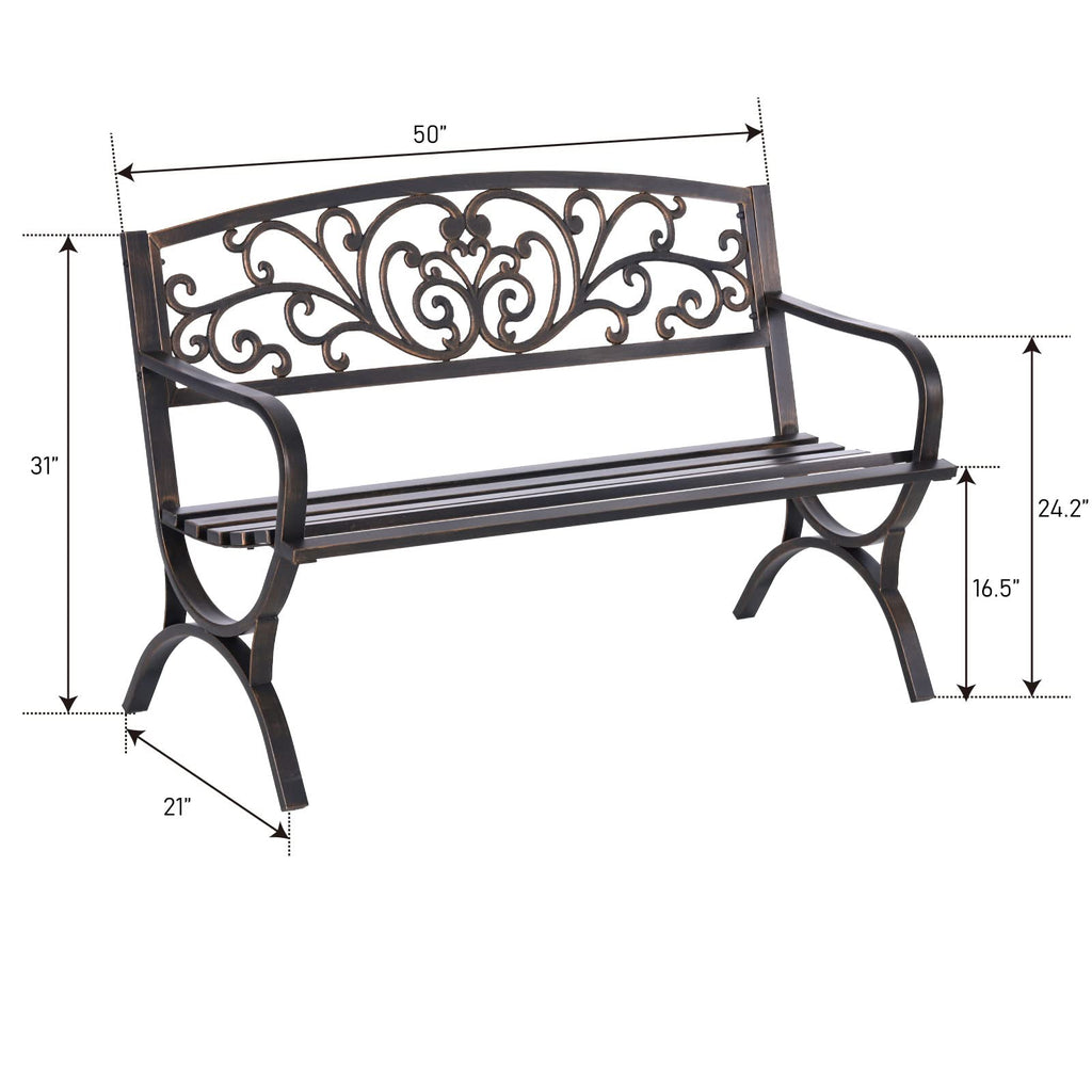 50 Inches Bronze Metal Garden Bench W715