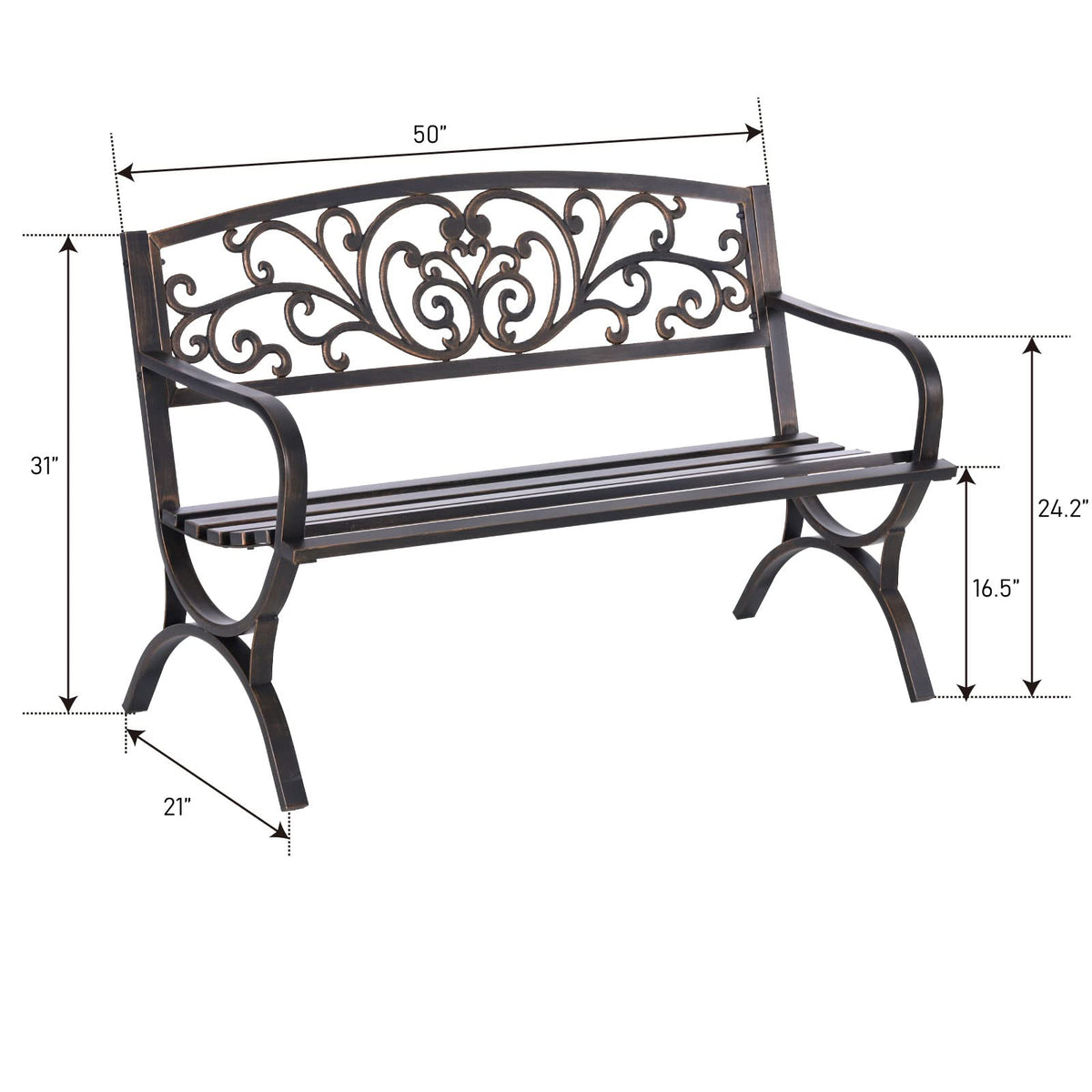 50 Inches Bronze Metal Garden Bench W715