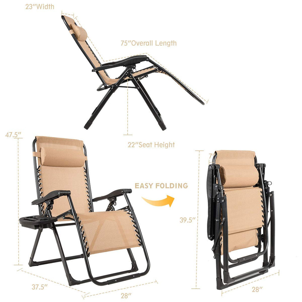 Oversized Zero Gravity Chair with Cup Holder & Detachable Headrest E30953