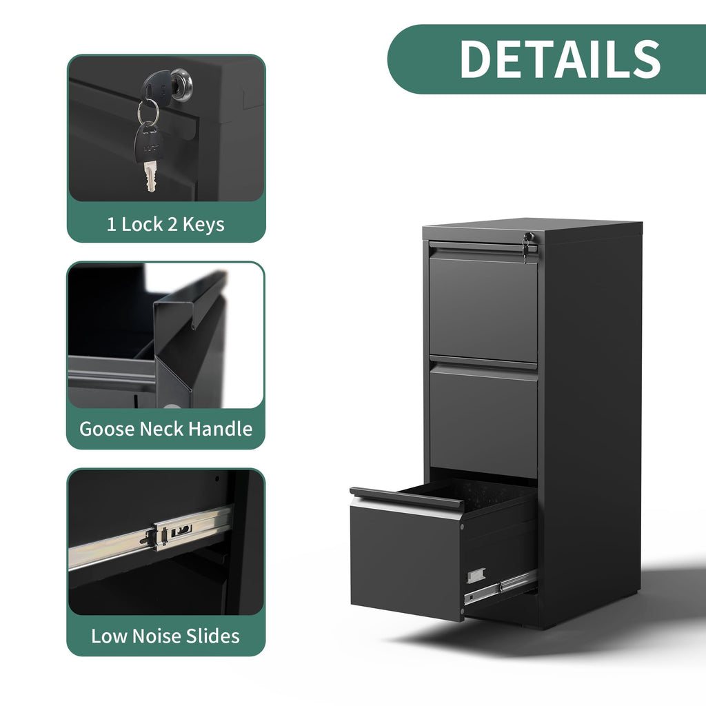 3 Drawer Metal File Cabinet with Lock R863