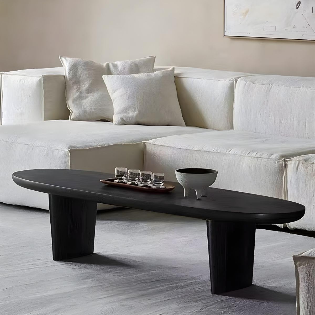 Black Wood Oval Coffee Table 59" L x 19" W x 16" H J72873