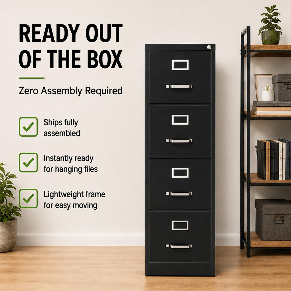 4 Drawers Black Metal Filing Cabinet W1415