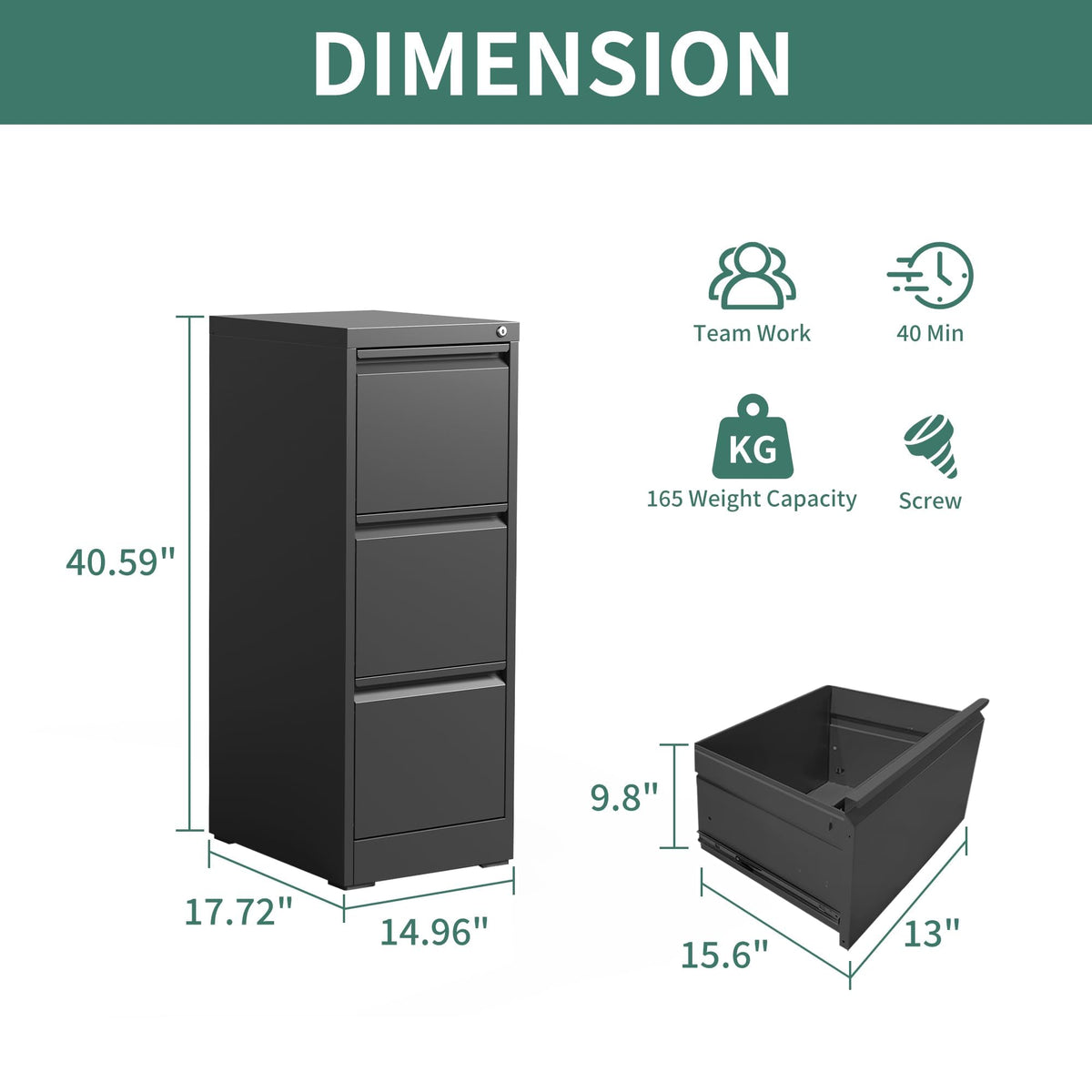 3 Drawer Metal File Cabinet with Lock R863