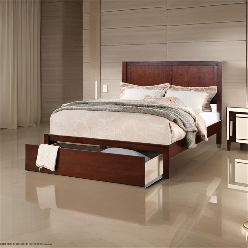 California King Solid Wood Platform Bed with Storage Drawer Z9341