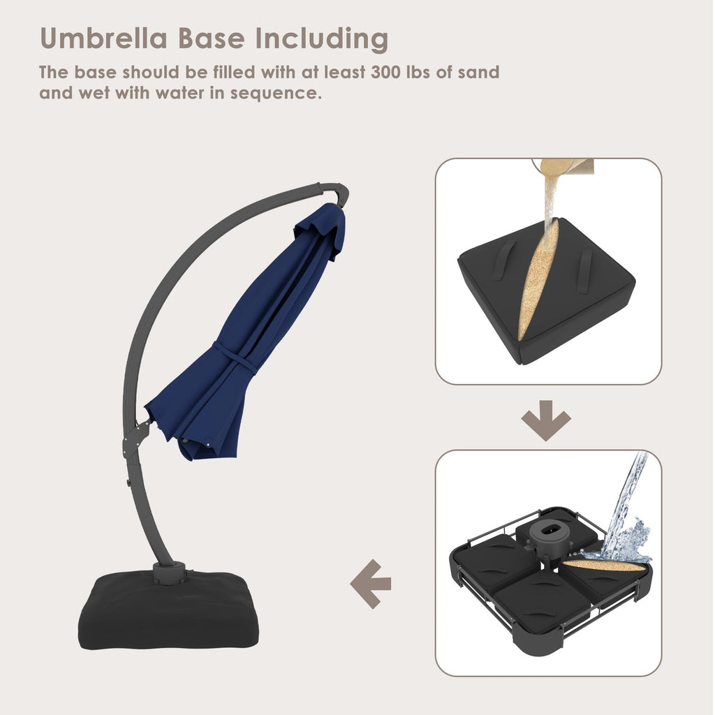 11FT Navy Blue Aluminum Cantilever Patio Umbrella with Base J16677