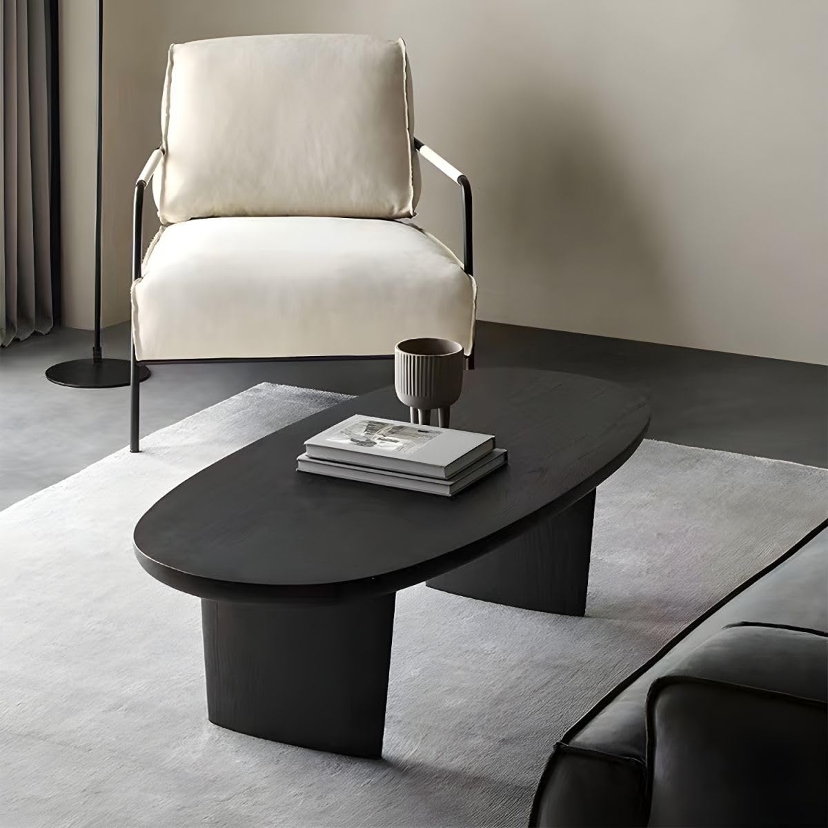 Black Wood Oval Coffee Table 59" L x 19" W x 16" H J72873