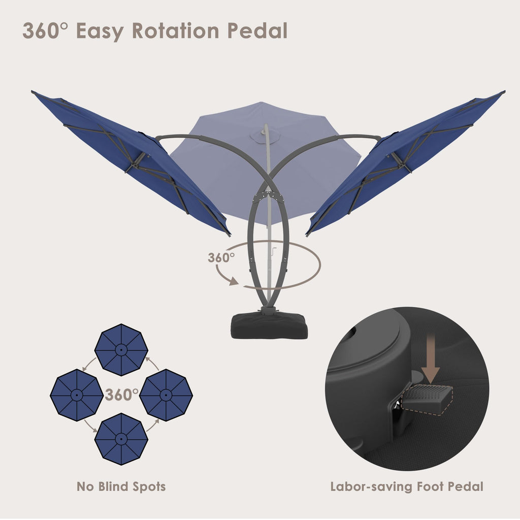 11FT Navy Blue Aluminum Cantilever Patio Umbrella with Base J16677