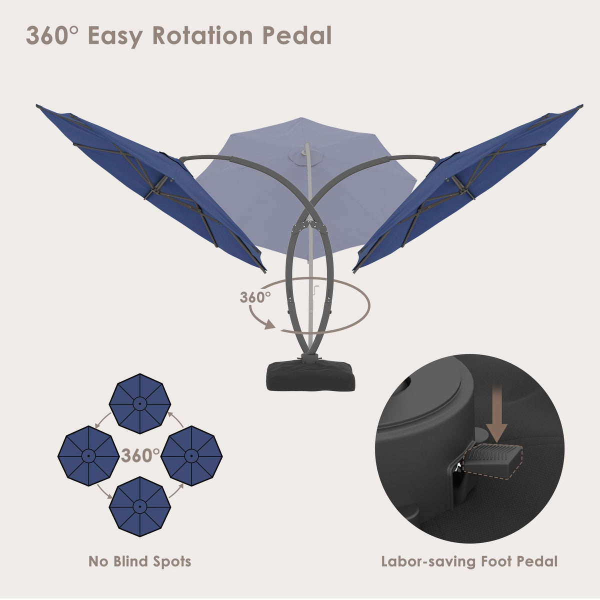 11FT Navy Blue Aluminum Cantilever Patio Umbrella with Base J16677