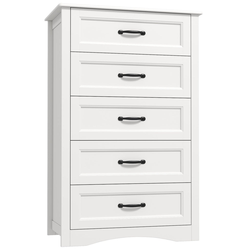 White 5 Drawer Wood Dresser J527