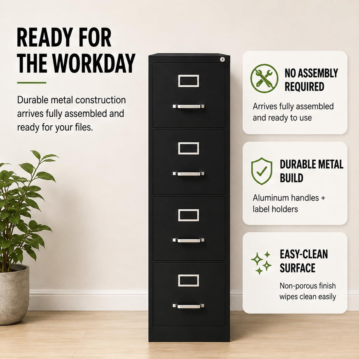4 Drawers Black Metal Filing Cabinet W1415