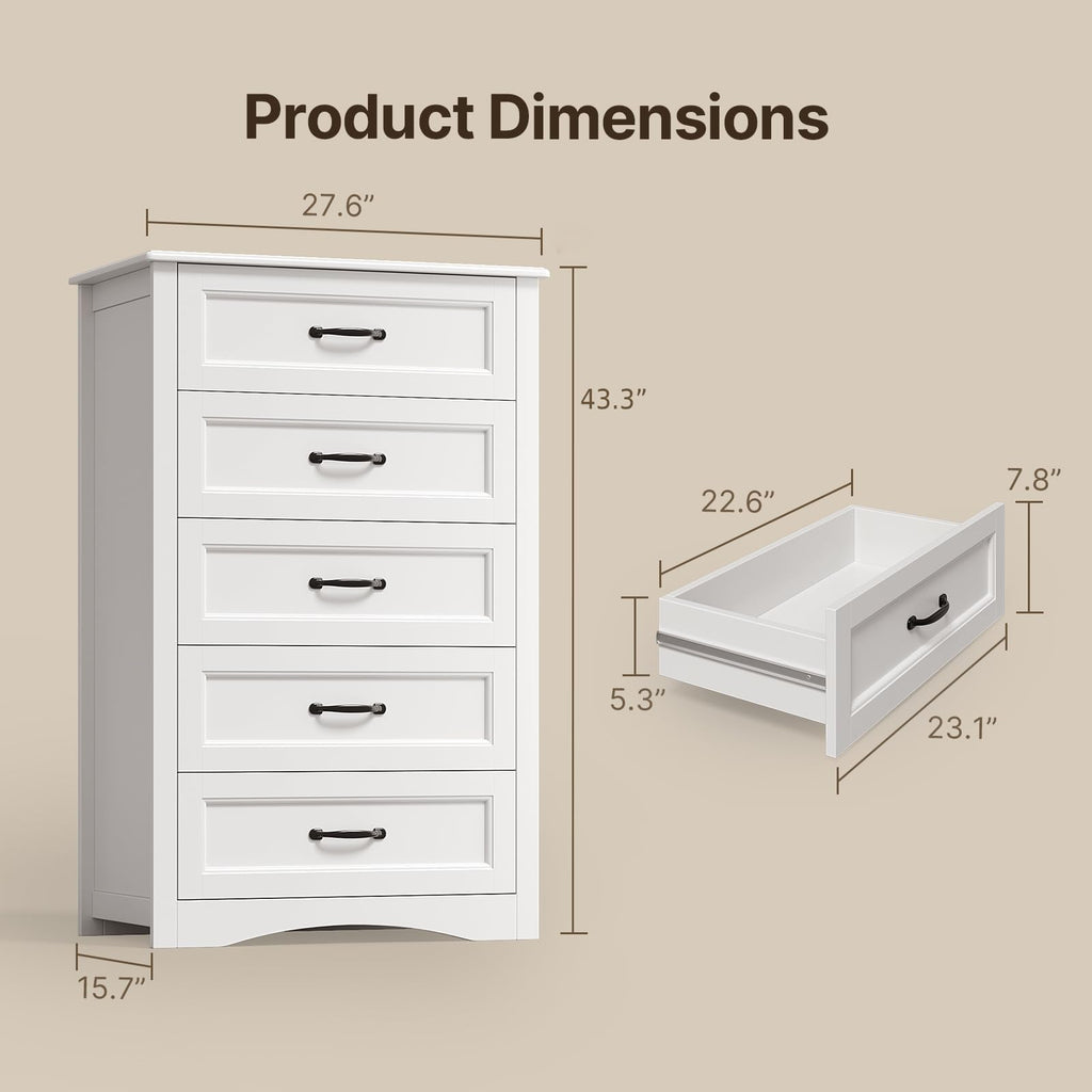 White 5 Drawer Wood Dresser J527