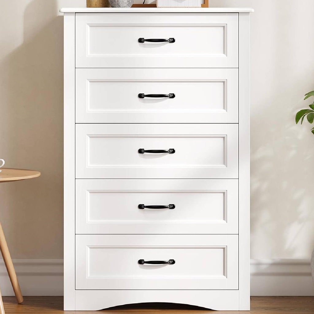 White 5 Drawer Wood Dresser J527