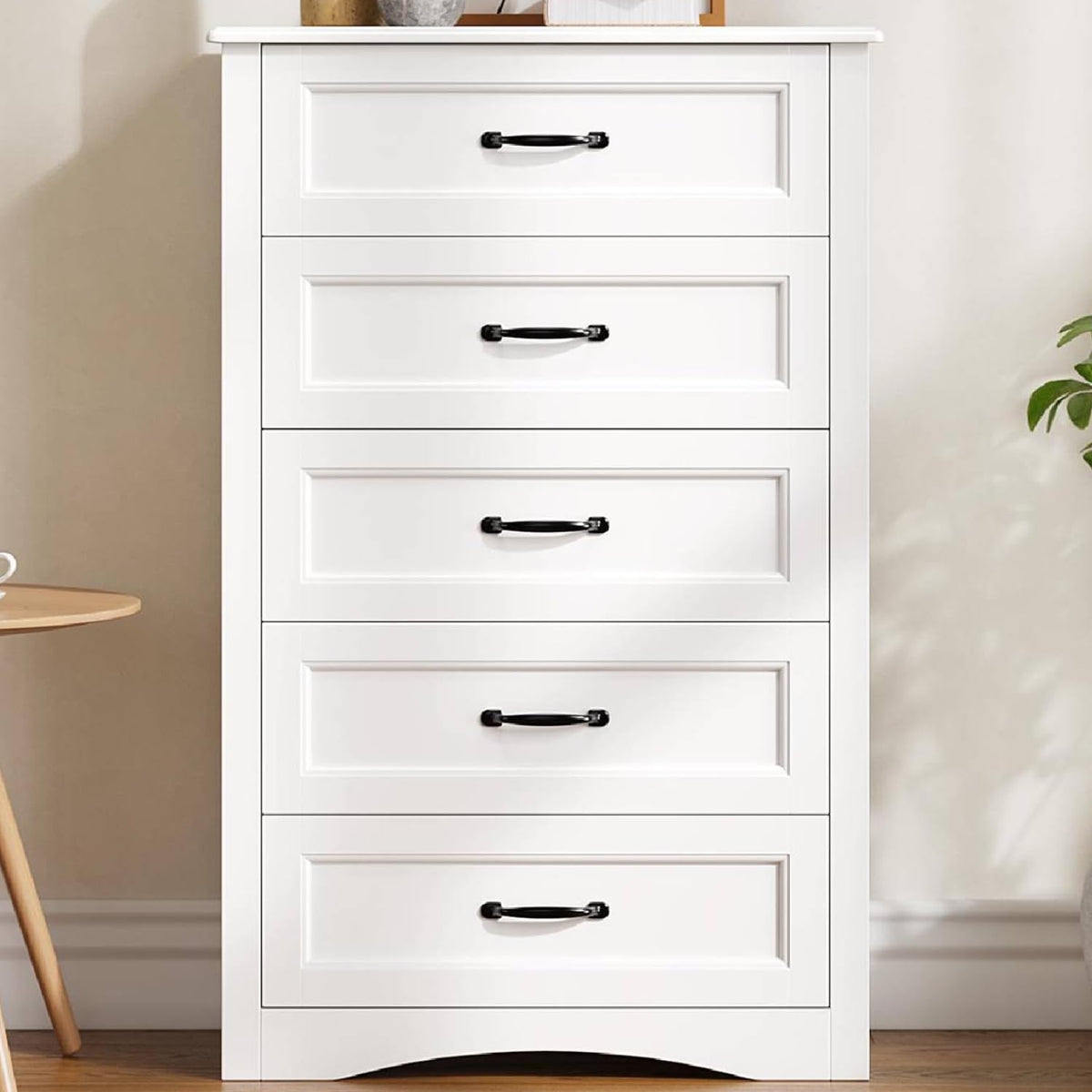 White 5 Drawer Wood Dresser J527