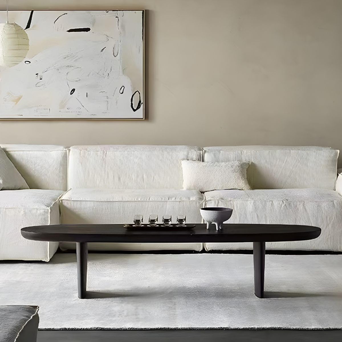 Black Wood Oval Coffee Table 59" L x 19" W x 16" H J72873