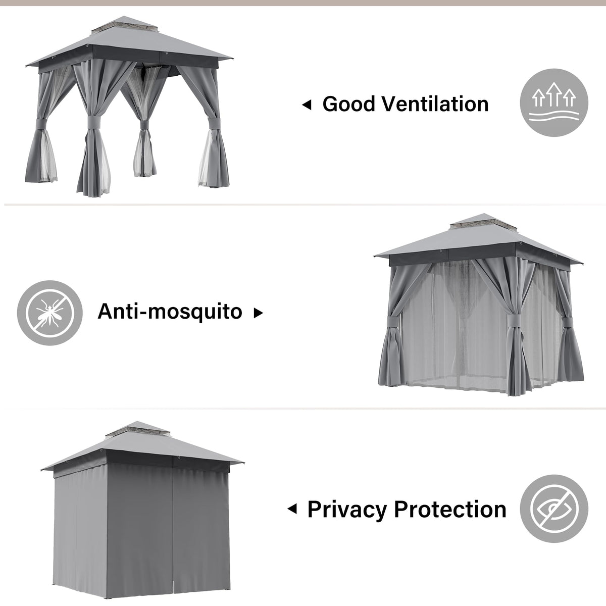 8'x8' Heavy Duty Patio Gazebo with Double Roofs, Mosquito Nettings and Privacy Screens V83895