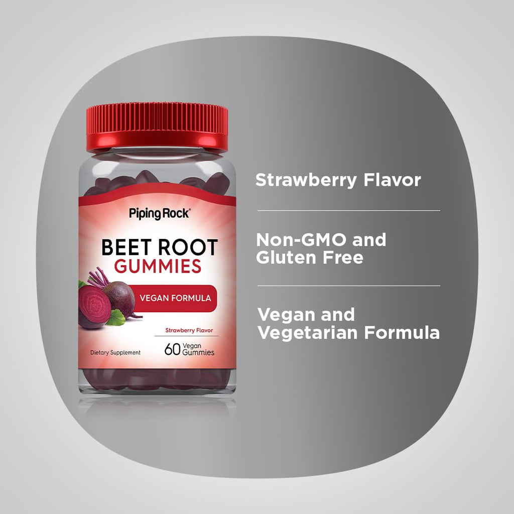 Beet Root Gummies 60 Count Strawberry Flavor Vegan Non-GMO Gluten Free F322