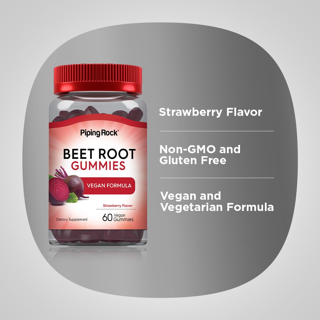 Beet Root Gummies 60 Count Strawberry Flavor Vegan Non-GMO Gluten Free F322