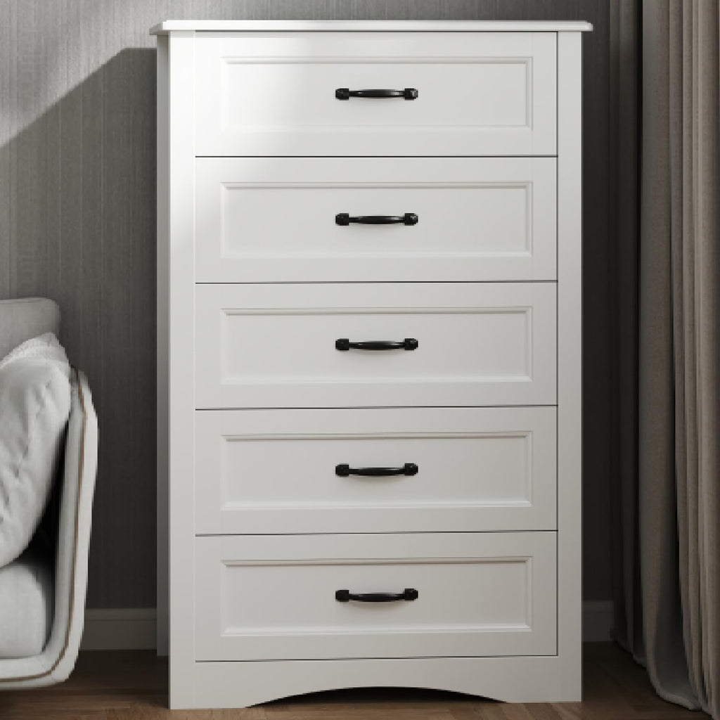 White 5 Drawer Wood Dresser J527