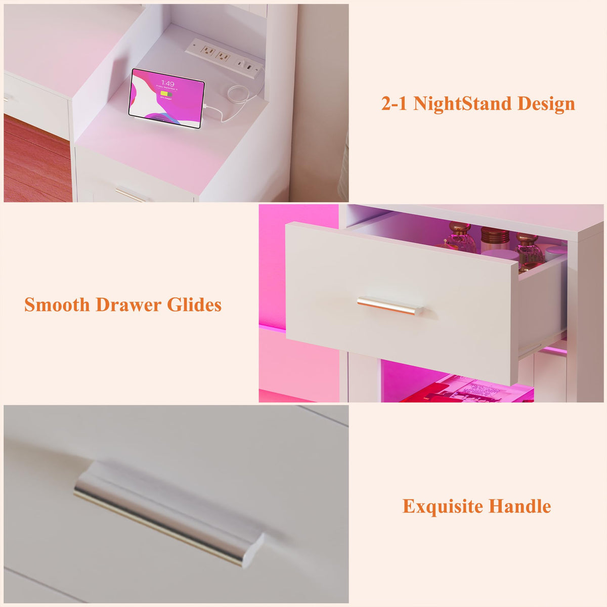 Large White Vanity Desk with Mirror and Lights R1760