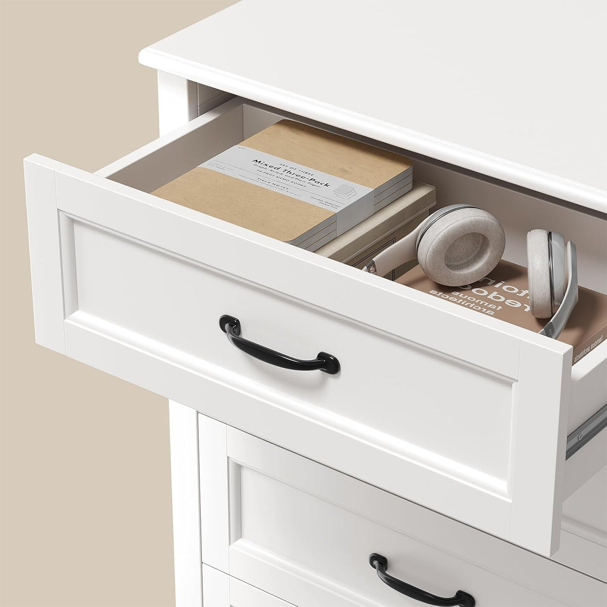 White 5 Drawer Wood Dresser J527