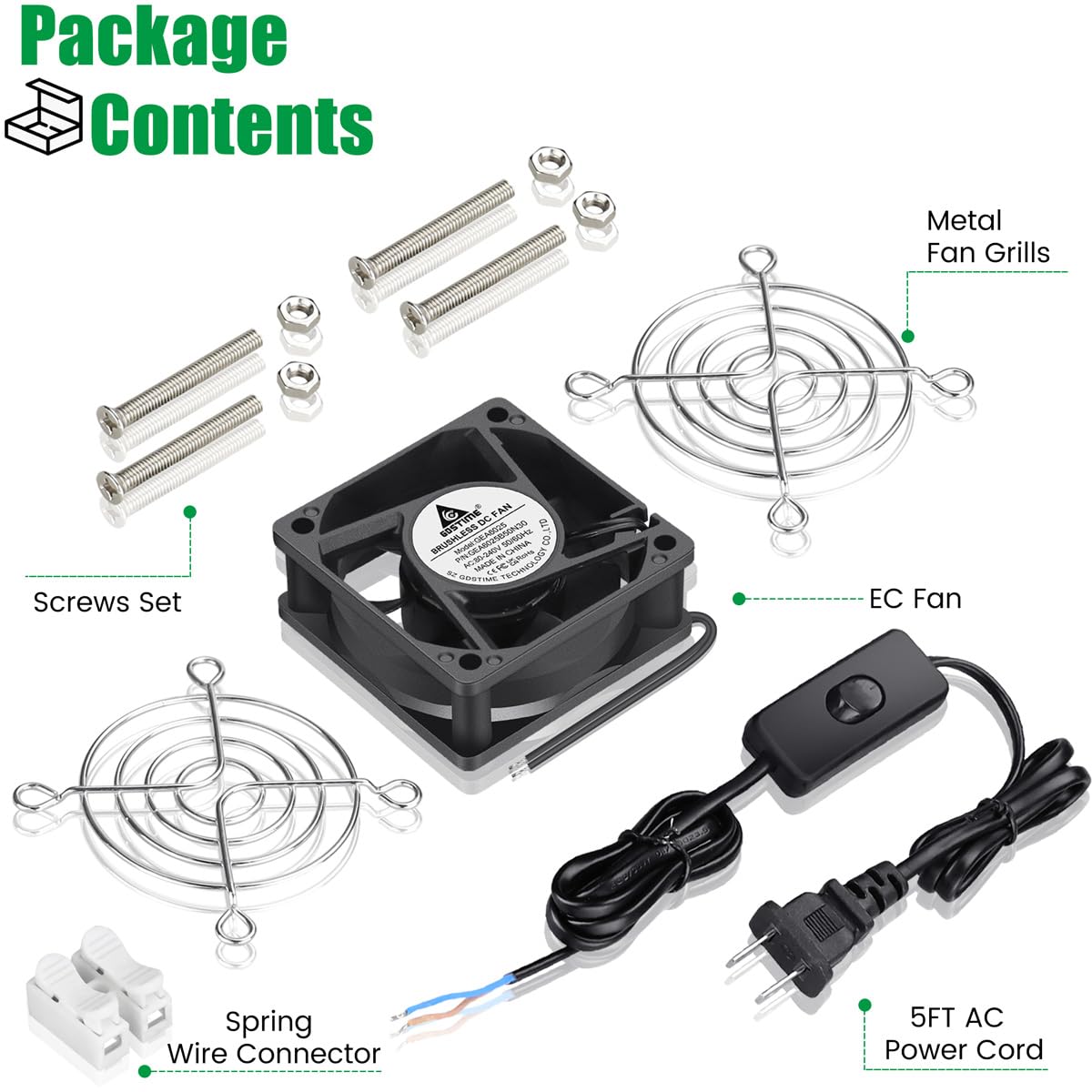 EC Cooling Fan 60mm x 60mm x 25mm AC 110V 240V Dual Ball Bearings Pack of 2 A131