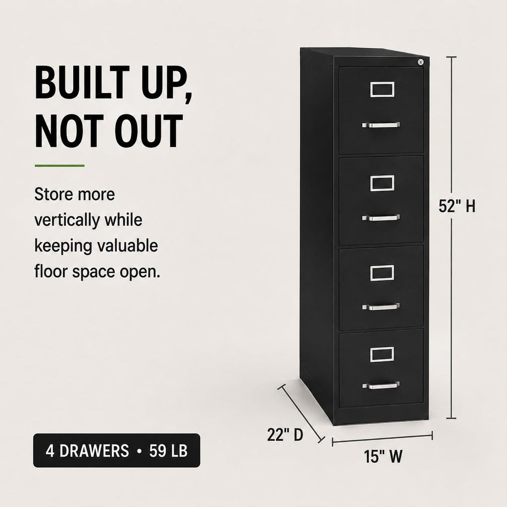 4 Drawers Black Metal Filing Cabinet W1415