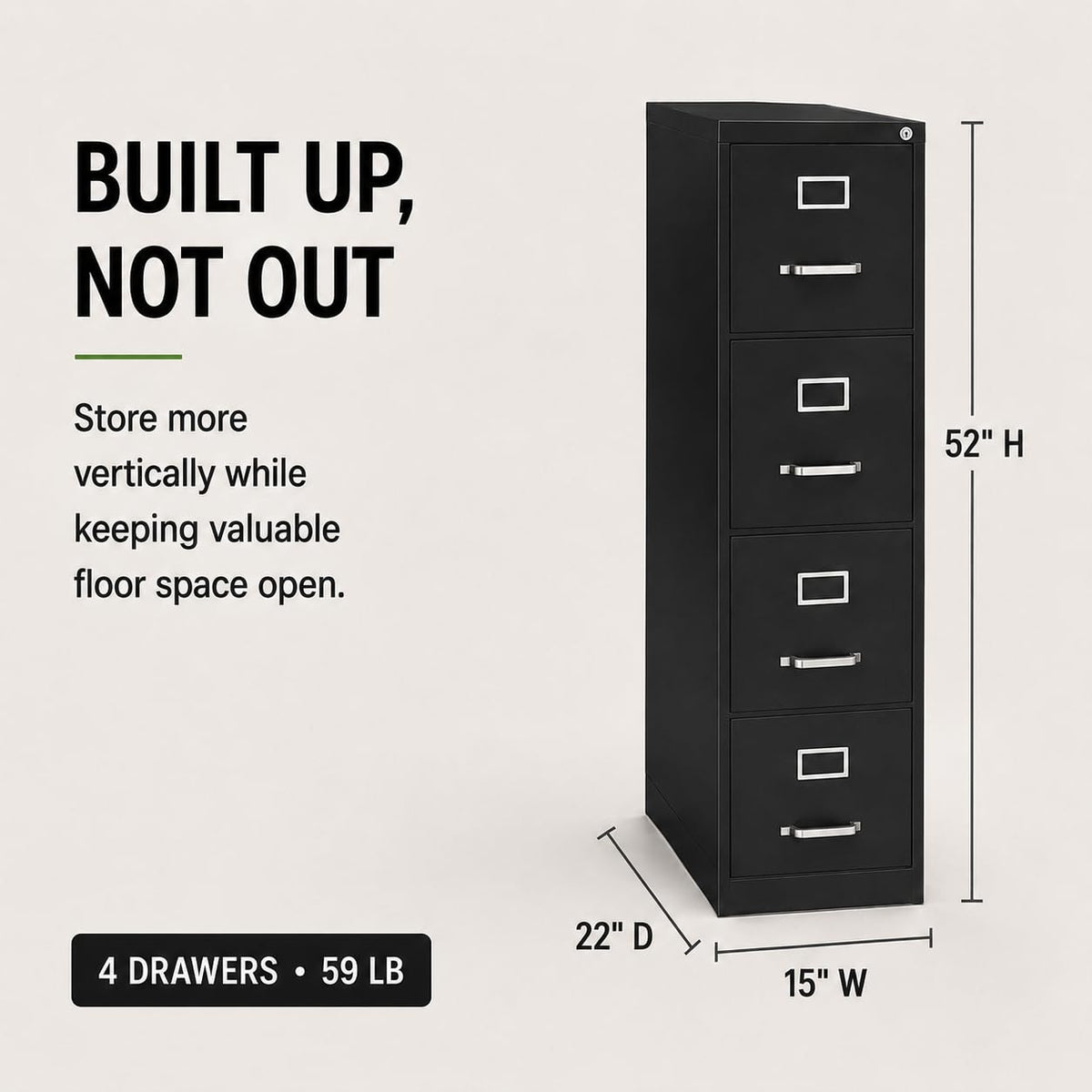 4 Drawers Black Metal Filing Cabinet W1415