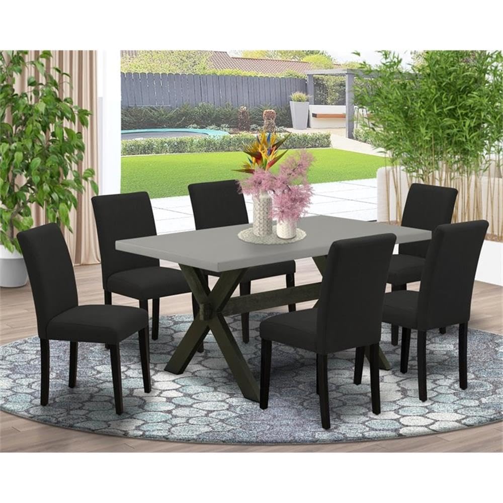 7 Piece Dining Set with 36x60 Inch Table and 6 Black Chairs J741