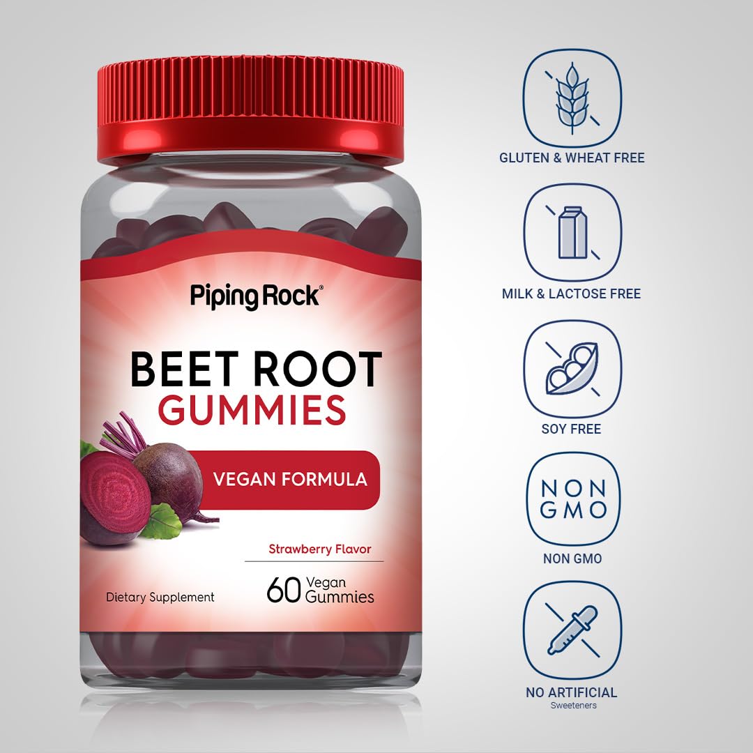 Beet Root Gummies 60 Count Strawberry Flavor Vegan Non-GMO Gluten Free F322