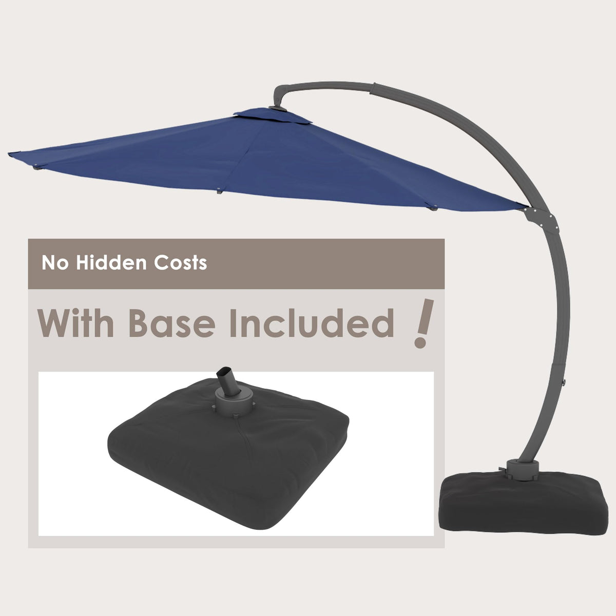 11FT Navy Blue Aluminum Cantilever Patio Umbrella with Base J16677