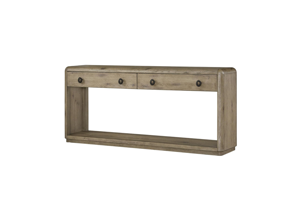 English Knotty Oak Console Table, Solid Wood and Engineered Wood Veneer, Two Self-Closing Drawers, Open Lower Shelf, Rounded Edges, 72 x 16 x 32.25 Inchs, Oak Finish T9895