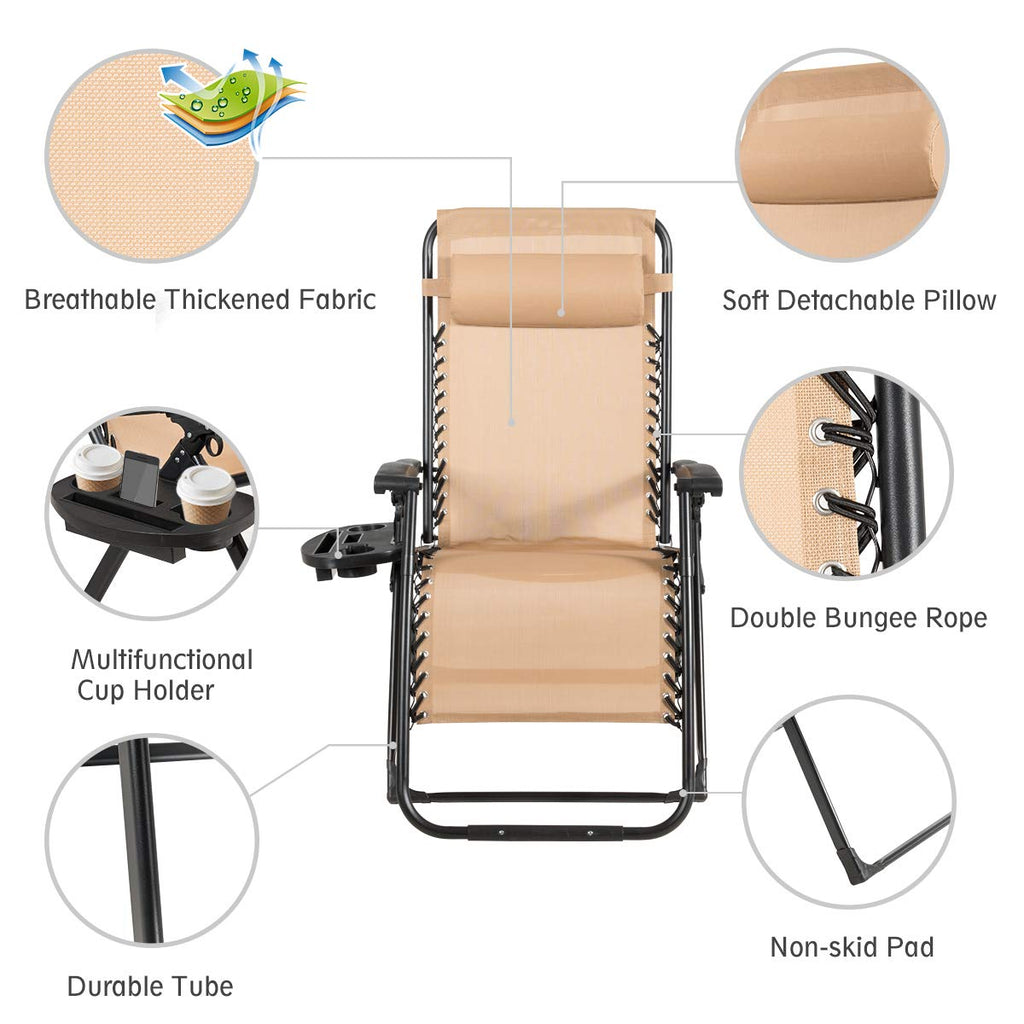 Oversized Zero Gravity Chair with Cup Holder & Detachable Headrest E30953