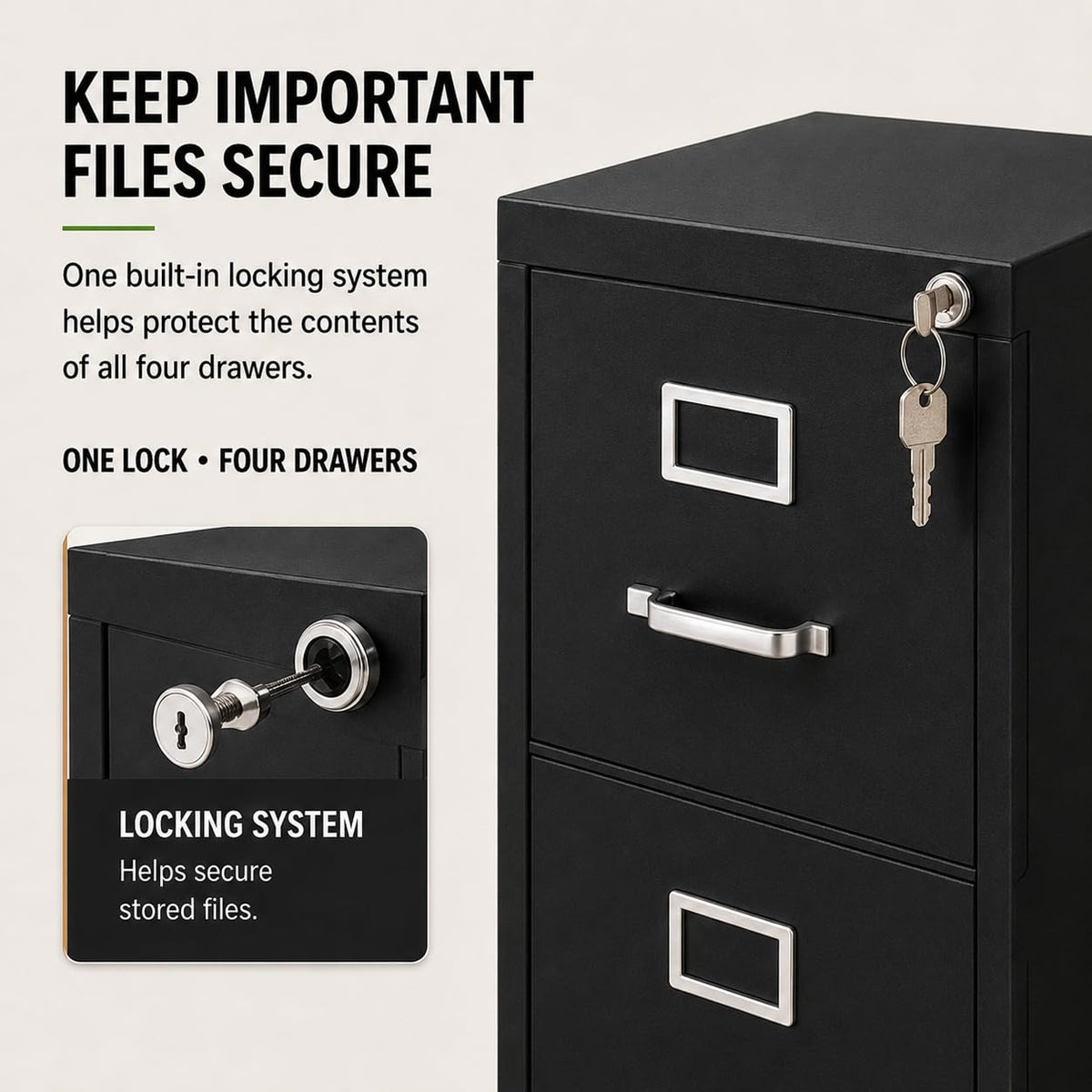 4 Drawers Black Metal Filing Cabinet W1415