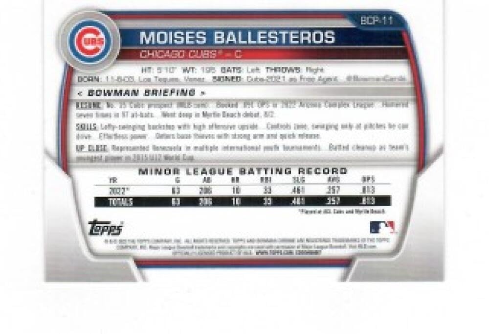2023 Bowman Chrome Prospects Mojo Refractor Moises Ballesteros Rookie Card H271758