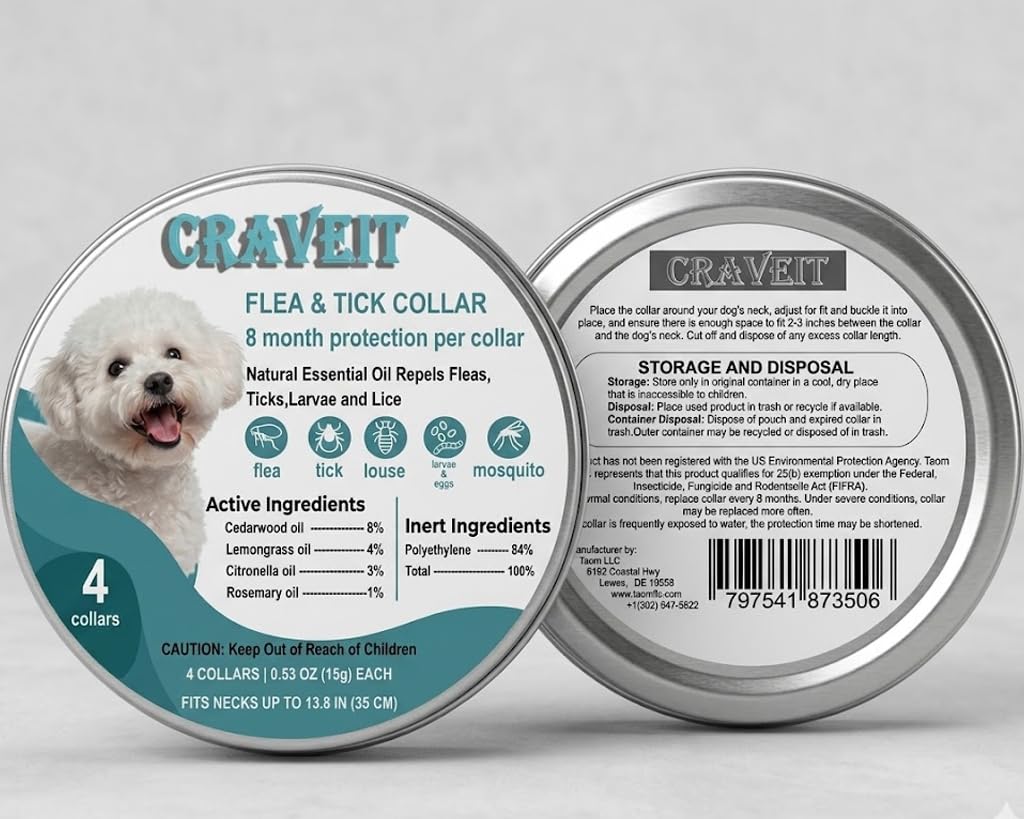 Flea and Tick Collar for Dogs, 4 Pack, Small Dogs Under 18 lbs I447209