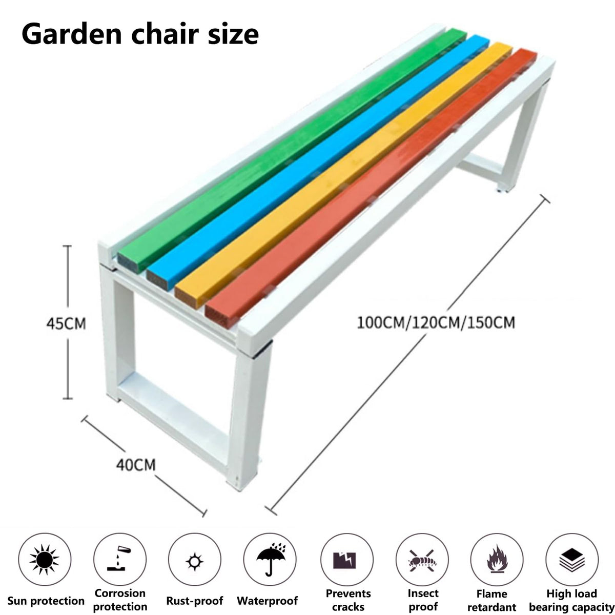 Weatherproof Metal Garden Bench 150 × 40 × 45 cm B148588