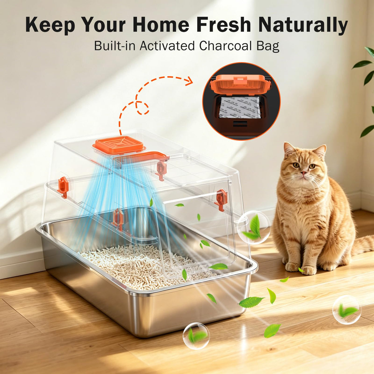XL Enclosed Stainless Steel Cat Litter Box with Lid G90635