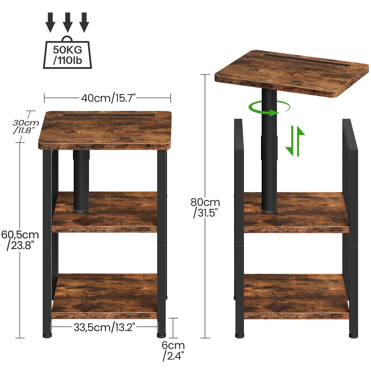 360° Swivel 3-Tier Side Table with Storage O151