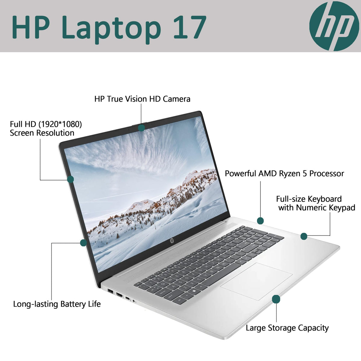 17.3" Full HD Laptop AMD Ryzen 5 32GB RAM 1TB SSD Natural Silver J519393