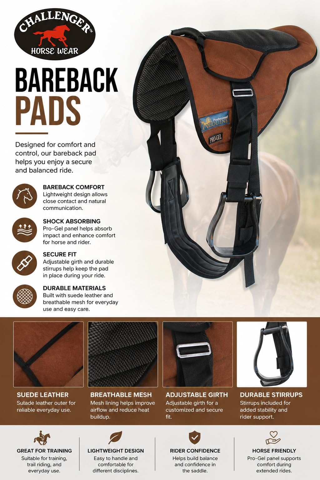 Lightweight Neoprene Padded Bareback Saddle Pad C8119