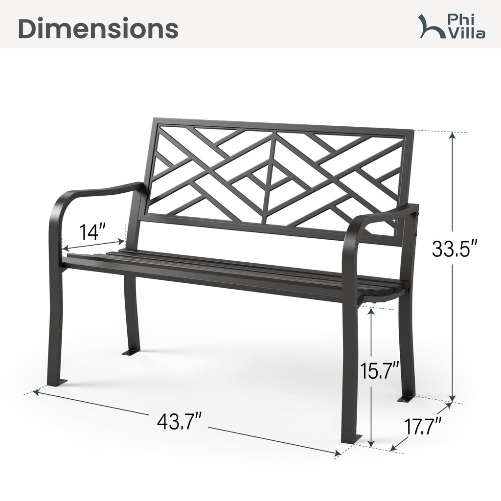 Black 43 Inches Outdoor Garden Bench N196293