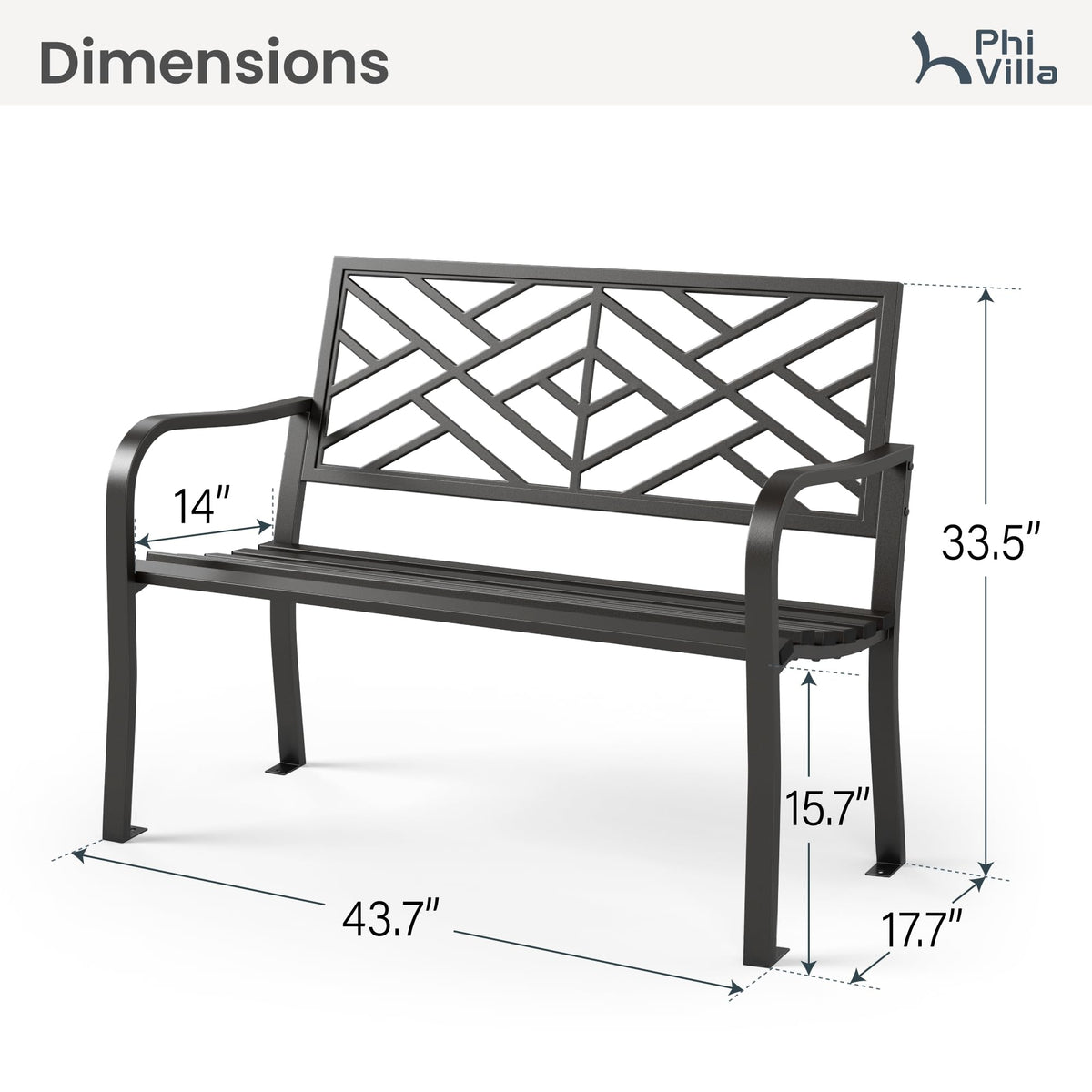 Black 43 Inches Outdoor Garden Bench N196293