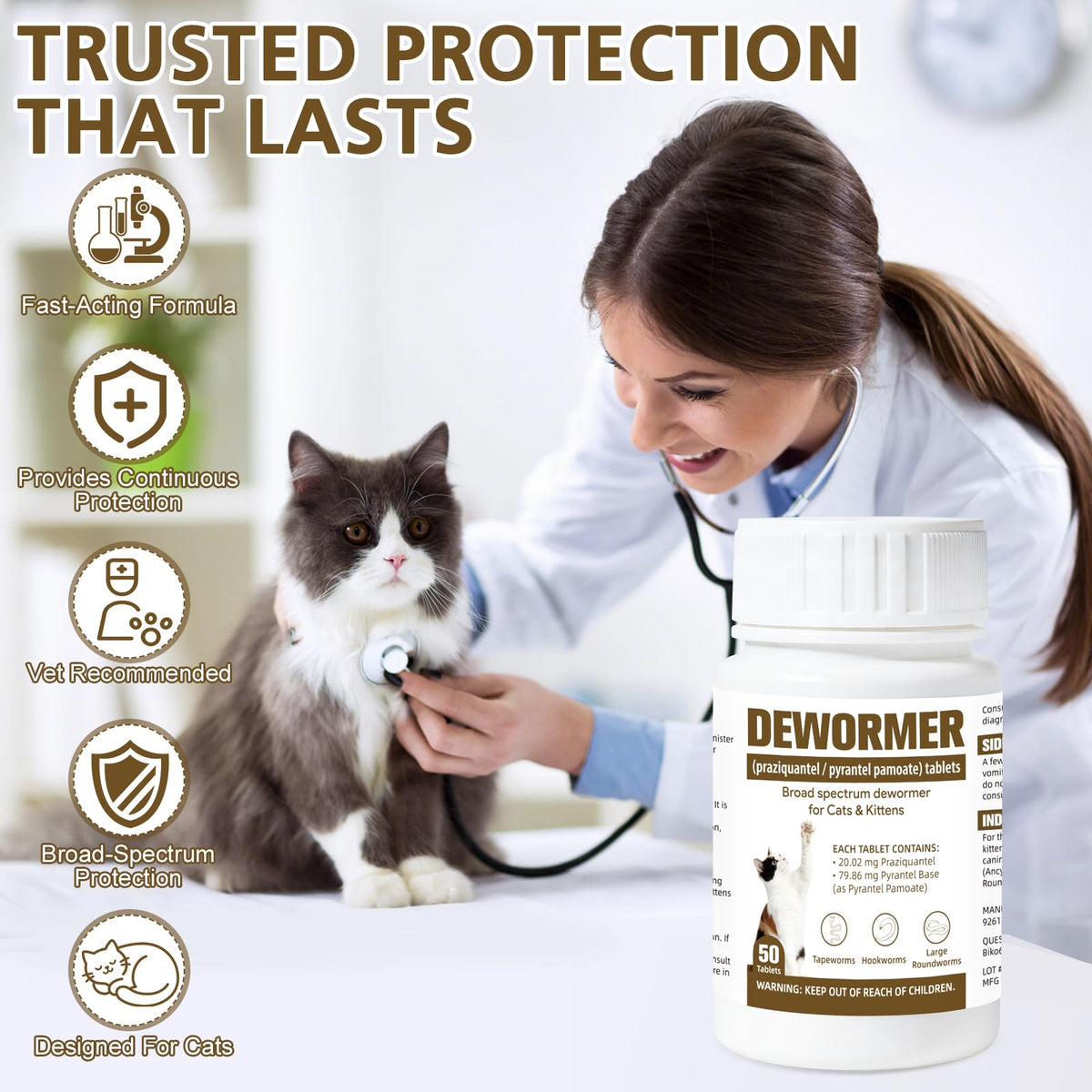 Broad-Spectrum Dewormer for Cats & Kittens, 50 Tablets G57295