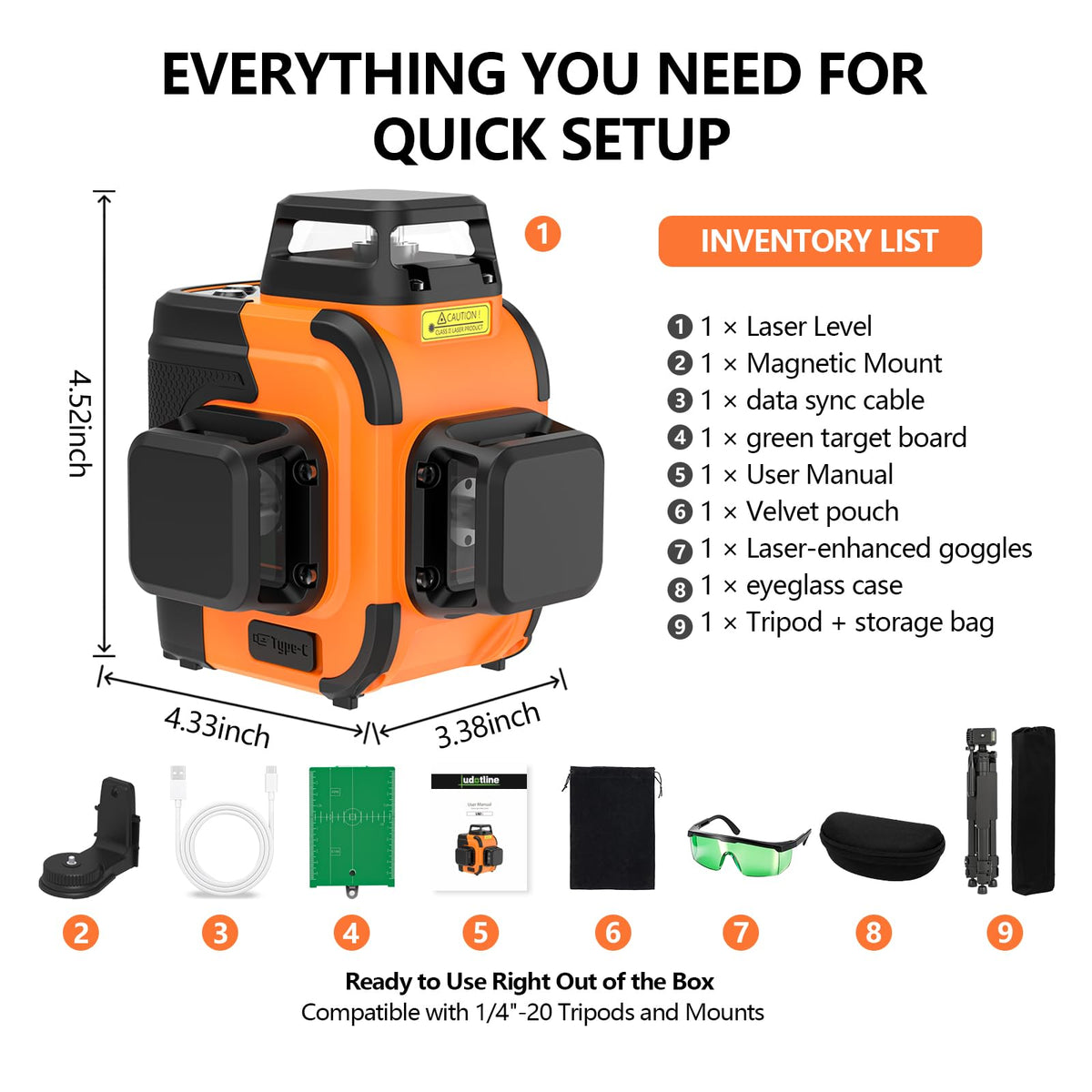 3x360° Self Leveling Laser Level with Tripod Y6181