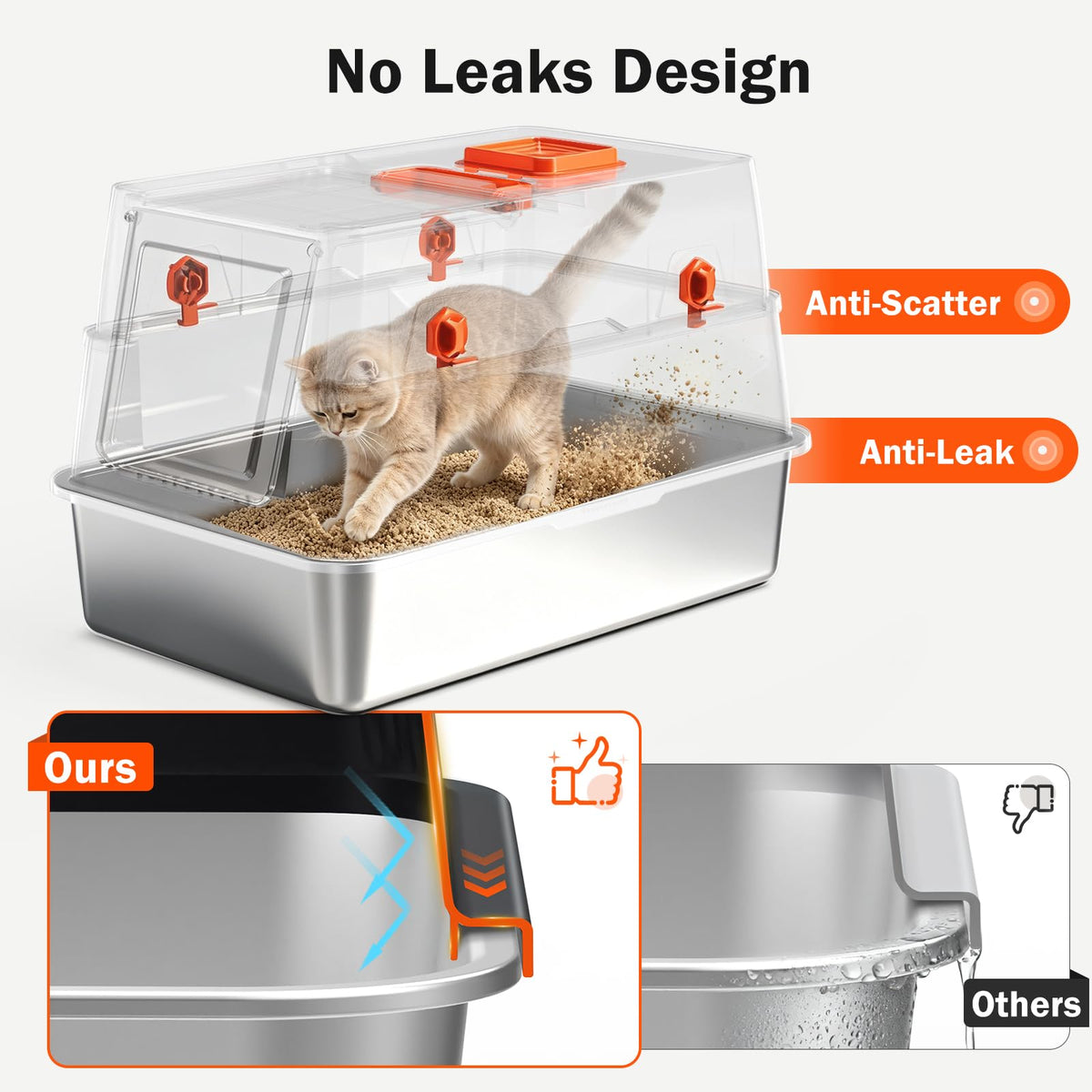 XL Enclosed Stainless Steel Cat Litter Box with Lid G90635