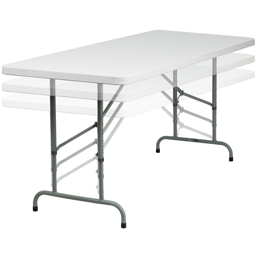 6-Foot Height Adjustable Granite White Plastic Folding Table D474233