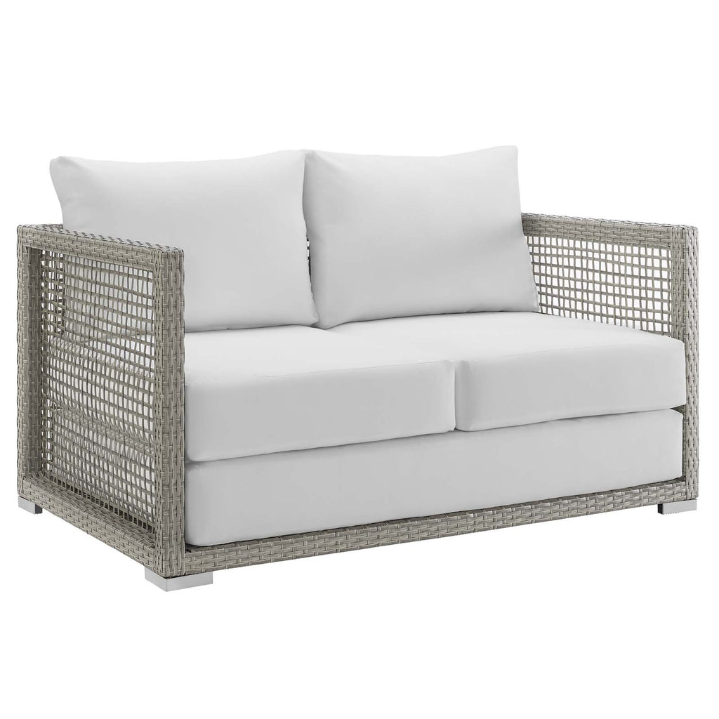 Gray White Wicker Rattan Loveseat with Cushions H1360