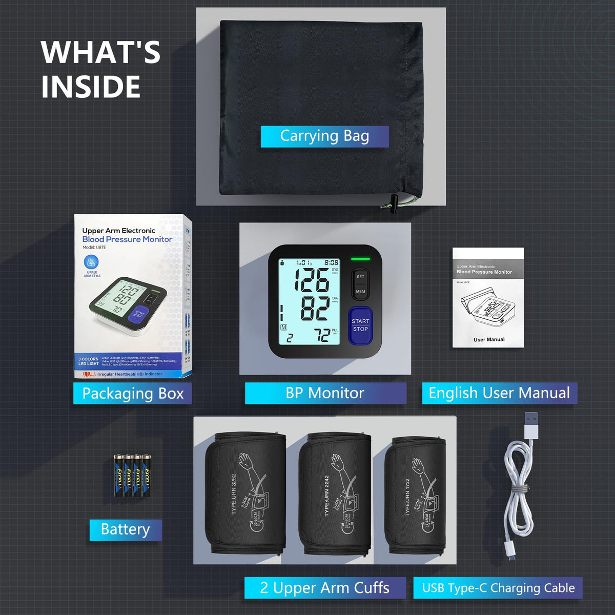 Upper Arm Blood Pressure Machine with 3 Size Cuffs O503550