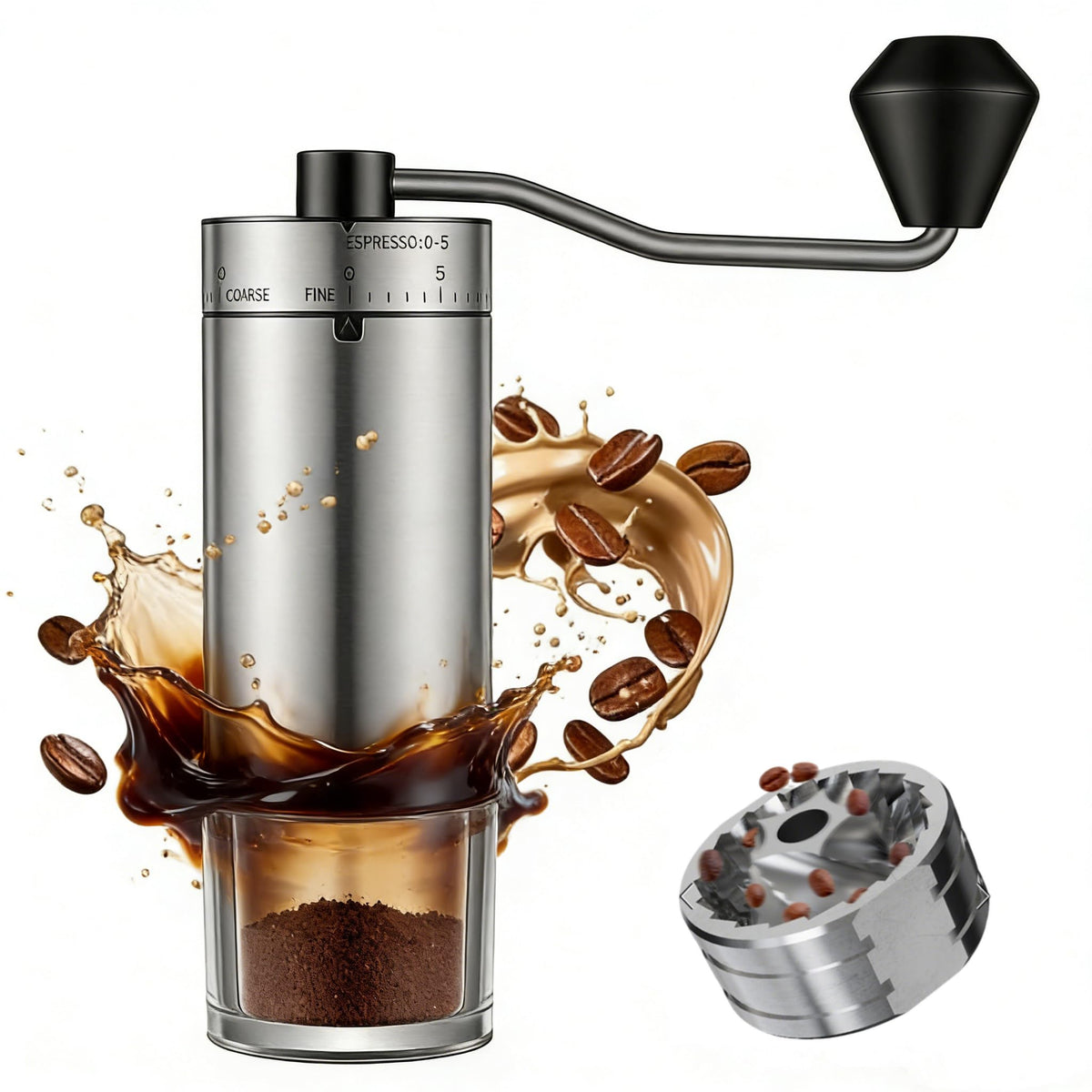 Manual Stainless Steel Conical Burr Coffee Grinder with Hand Crank K8608
